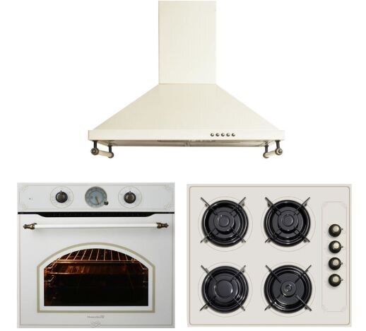 Pachet incorporabil Rustic, Cuptor electric Hausberg HB-8050, Clasa A, 57l, Ventilatie, Bej + Plita